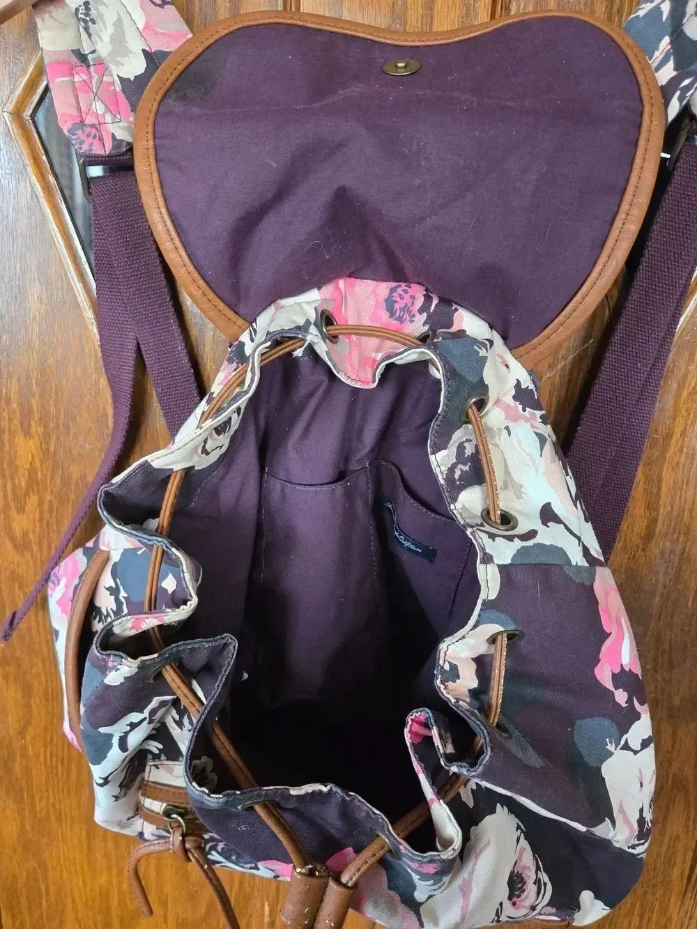 American Eagle Floral Canvas Drawstring Backpack with Pink & Cream Blooms
